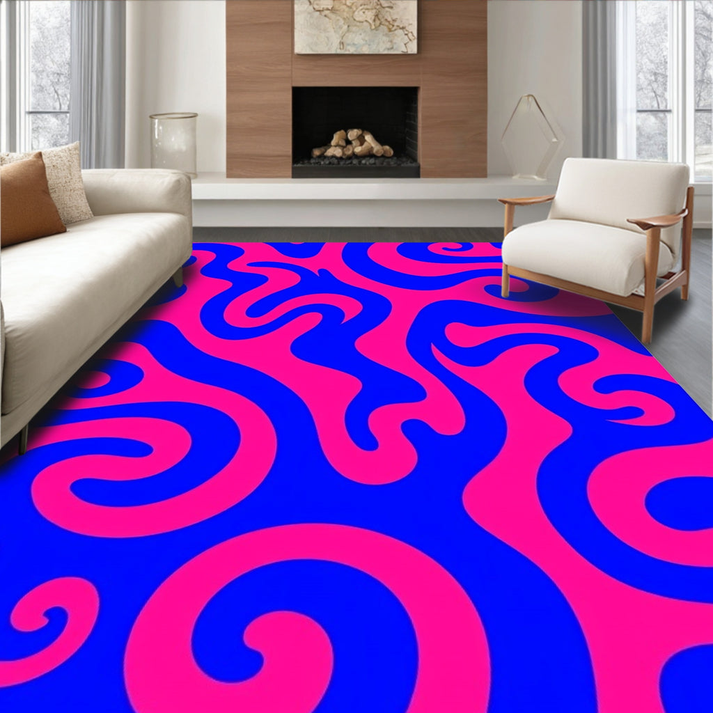Bright Pink Blue Swirl Abstract Rug