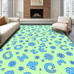 Playful Blue Alphabet Floral Field Rug