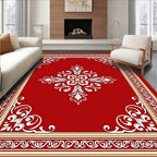 Crimson Scrollwork Floral Centerpiece Rug