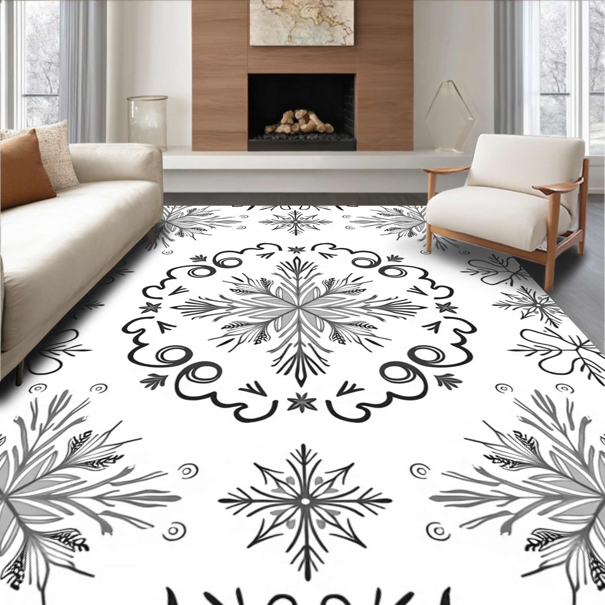 Winter Snowflake Medallion Grayscale Rug