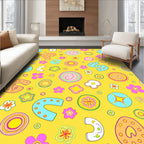 Playful Yellow Alphabet Floral Circles Rug