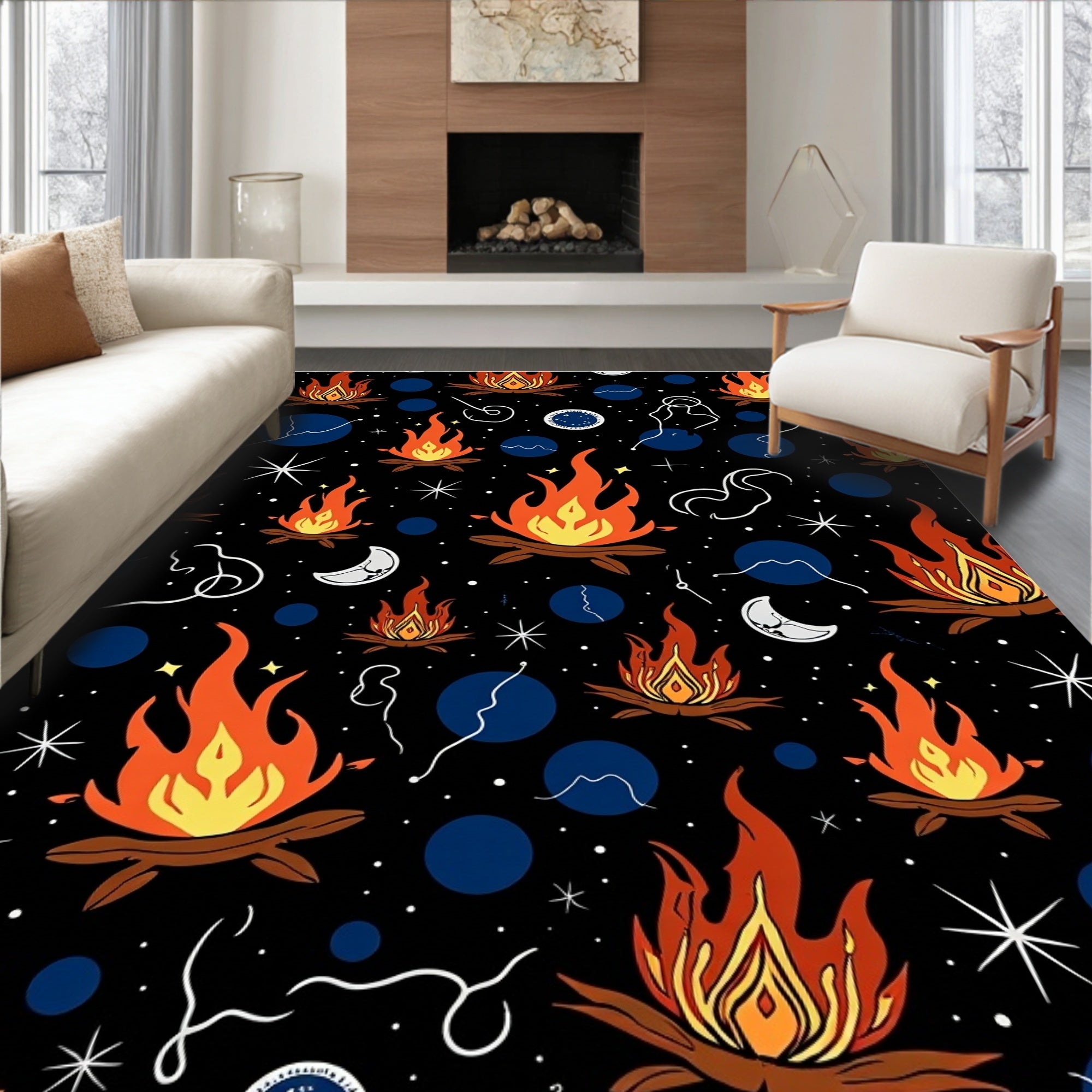 Cosmic Campfire Celestial Night Sky Rug