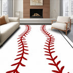 Red Stitch Baseball Vertical Lines Rug