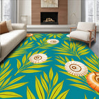 Aqua Teal Tropical Shell Leaf Rug