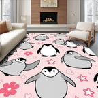 Cute Pink Penguin Heart Star Collection Rug