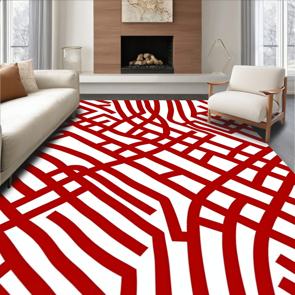 Crimson Red Intersecting Lines Rug