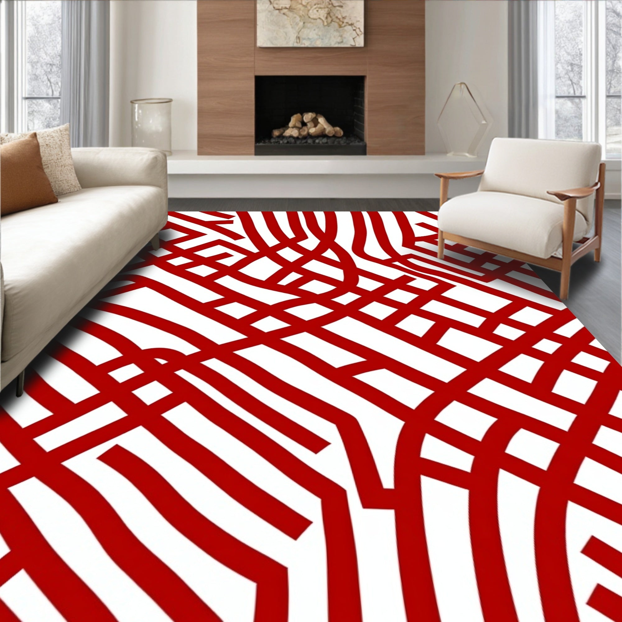 Crimson Red Intersecting Lines Rug