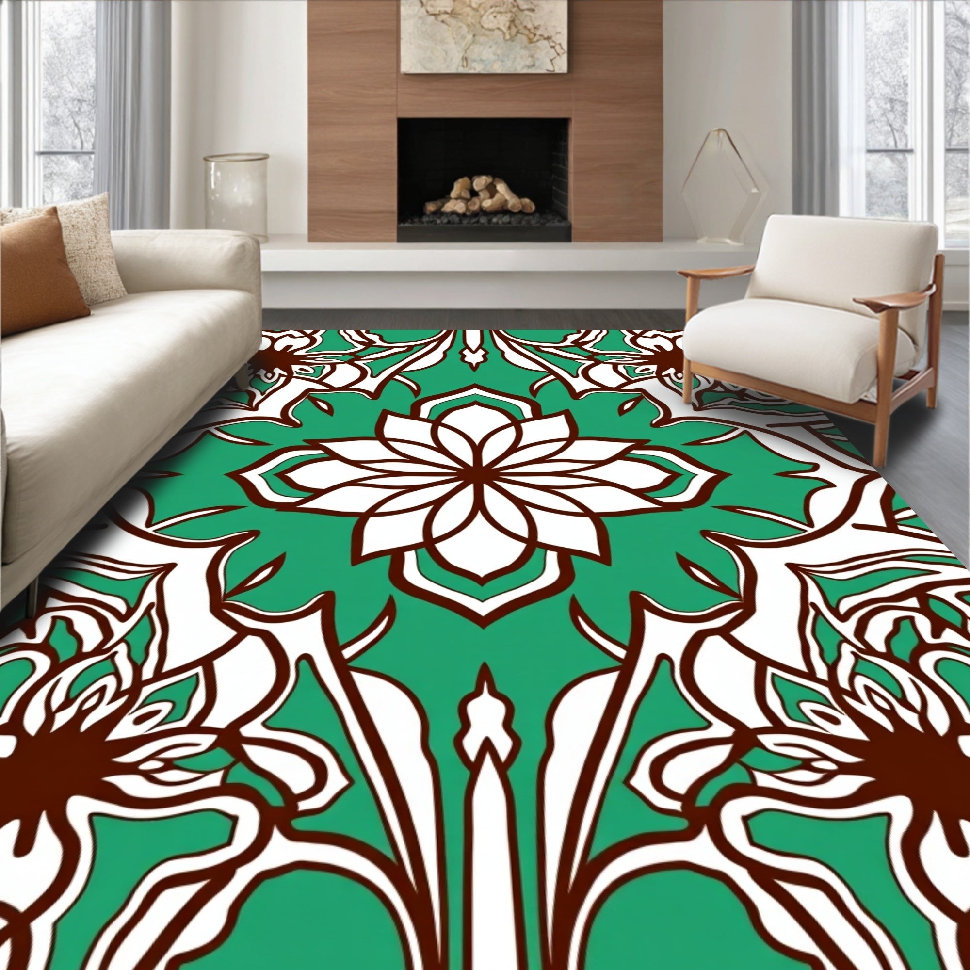 Emerald Jade Floral Arabesque Rug