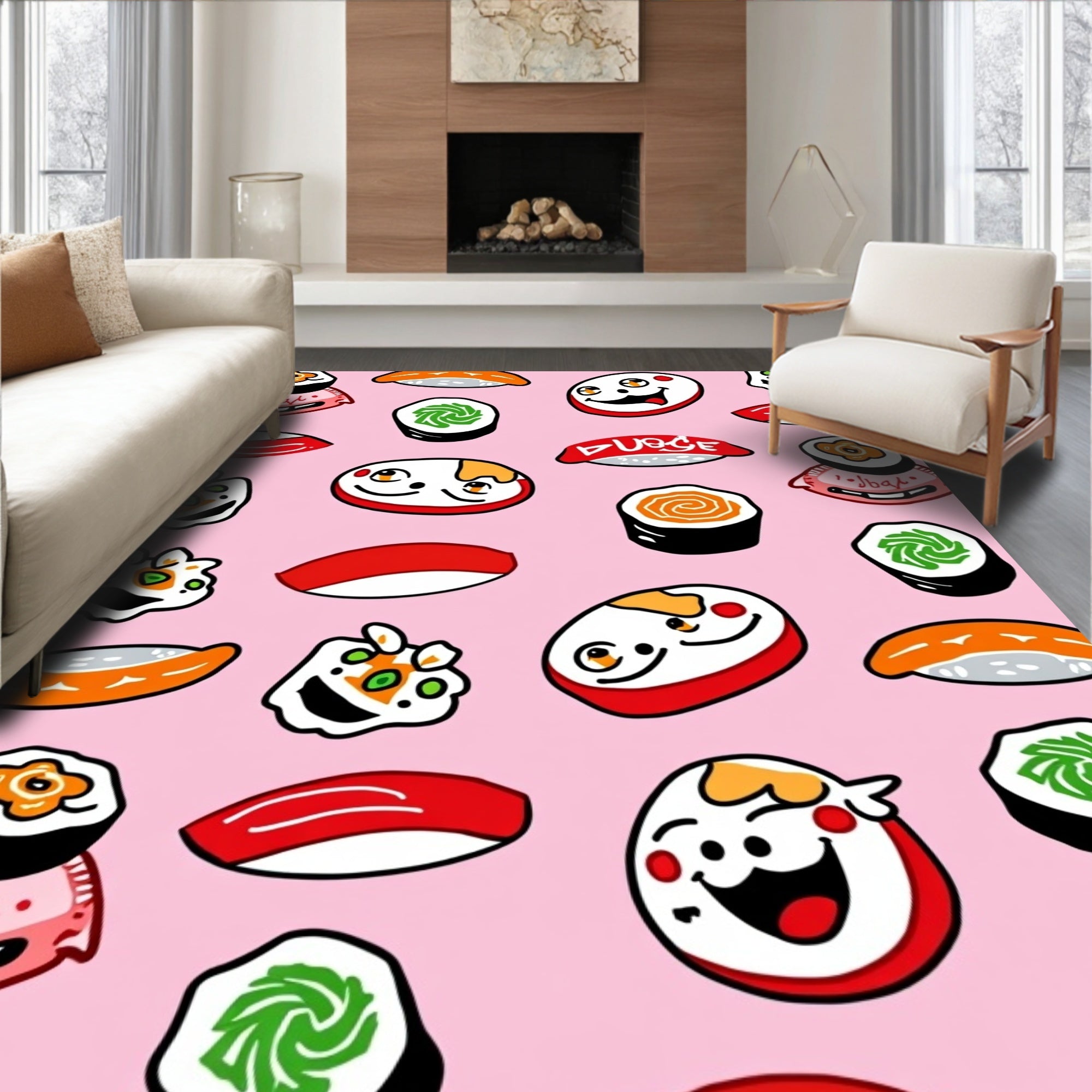Playful Pink Sushi Character Montage Rug