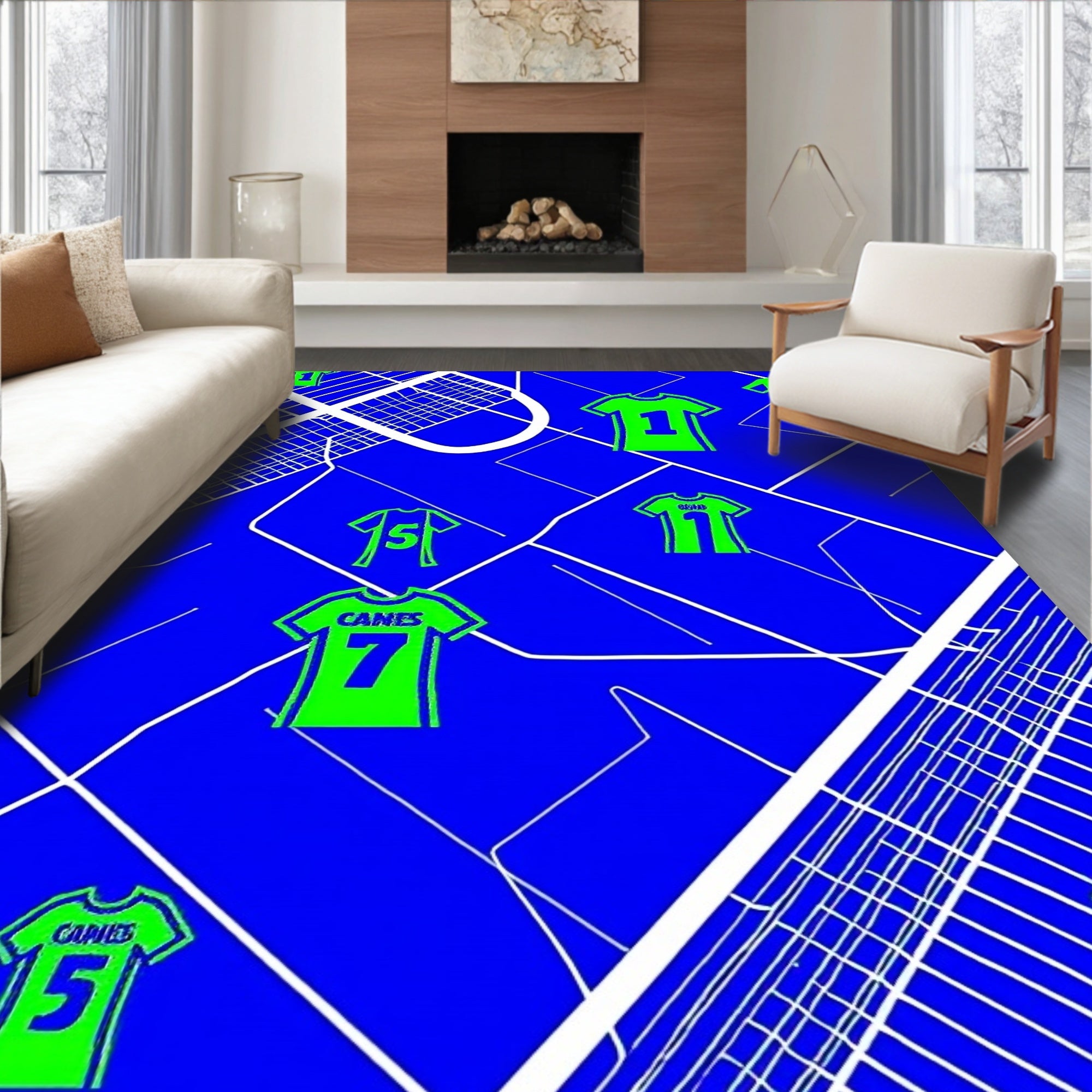 Neon Green Sports Jersey Collage Rug
