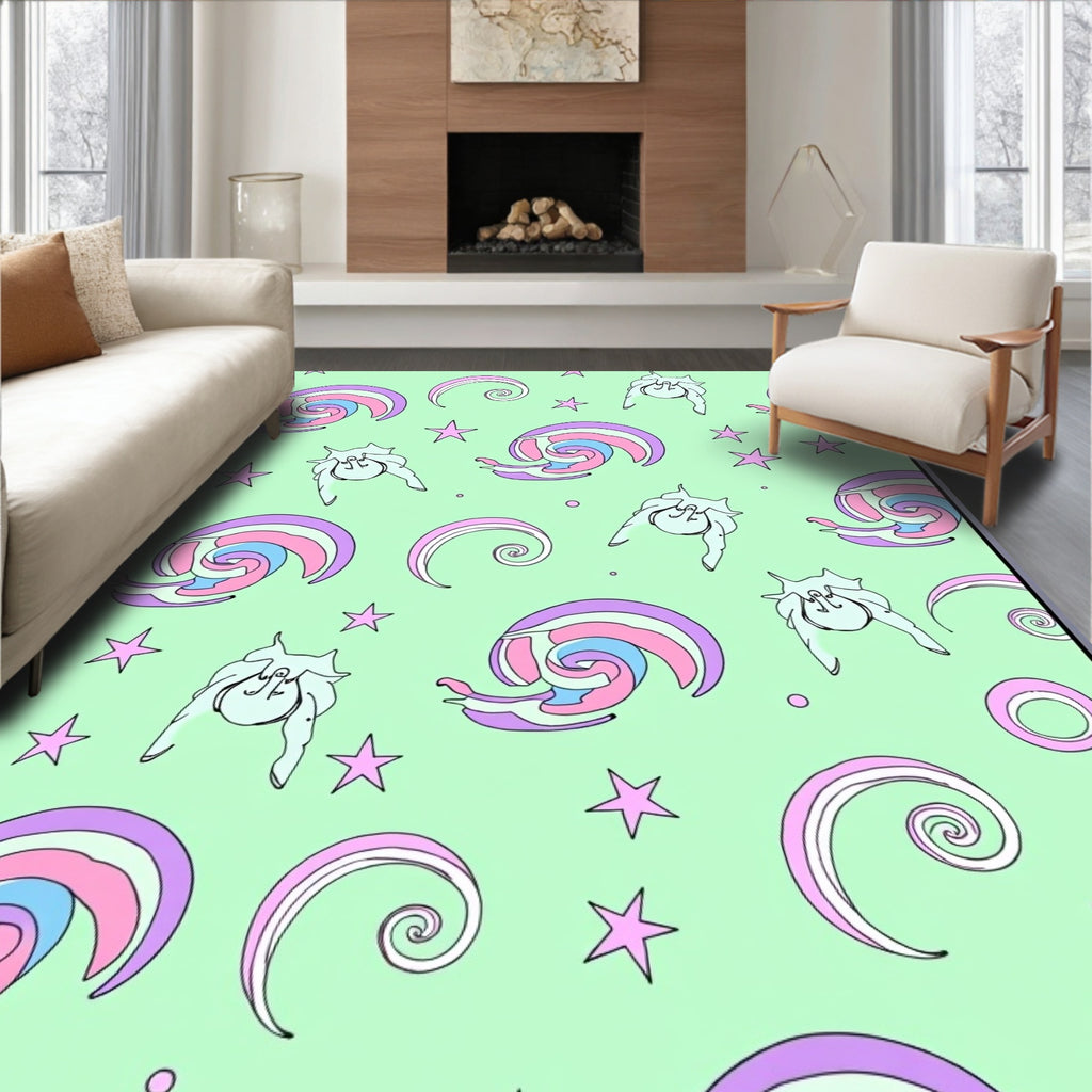 Pastel Rainbow Snail Stars Swirl Rug