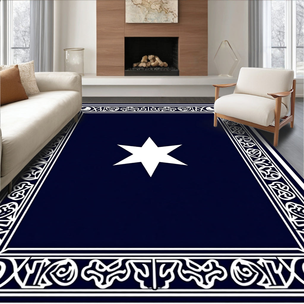 Deep Blue White Star Border Rug