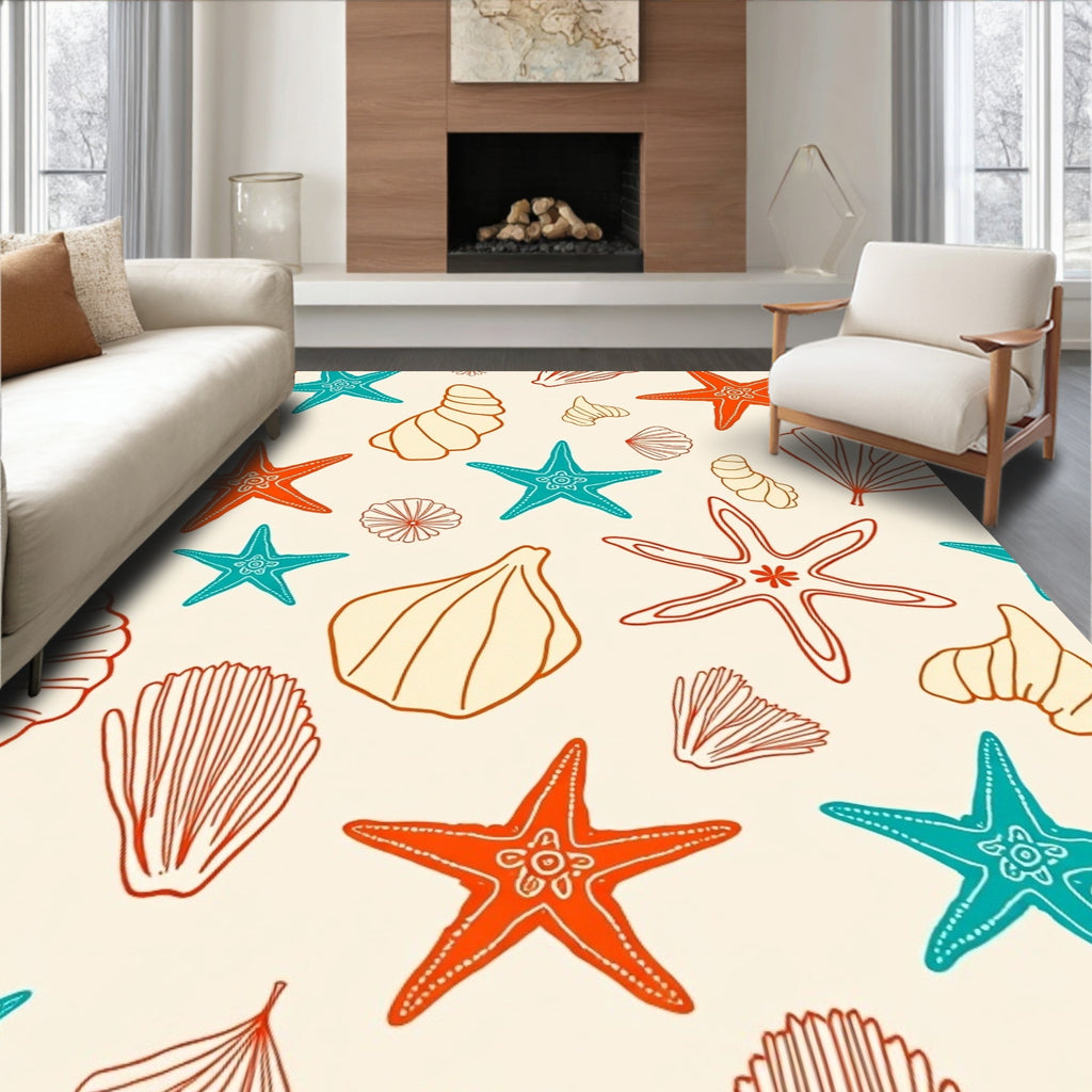 Ocean Coral Starfish Shell Scatter Rug