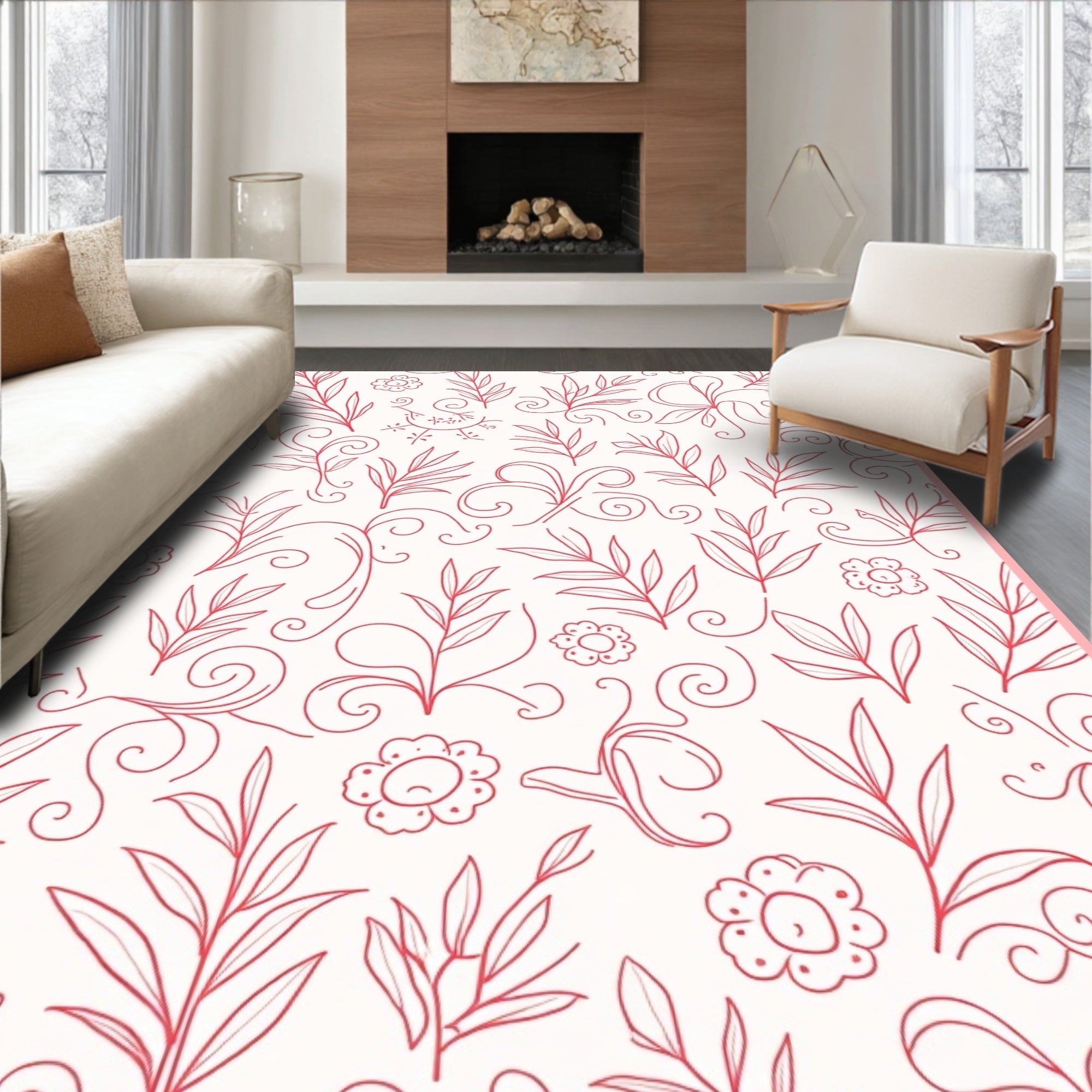 Coral Vines and Flowers Rug
