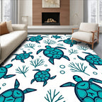 Vibrant Teal Sea Turtle Coral Collage Rug
