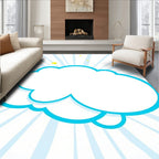 Whimsical Blue Cloud Starry Rays Rug