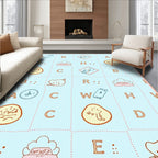 Whimsical Alphabet Collage Light Blue Rug