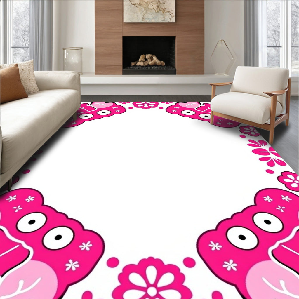 Pink Cartoon Crab Floral Border Rug