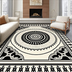 Bold Black and Ivory Medallion Border Rug