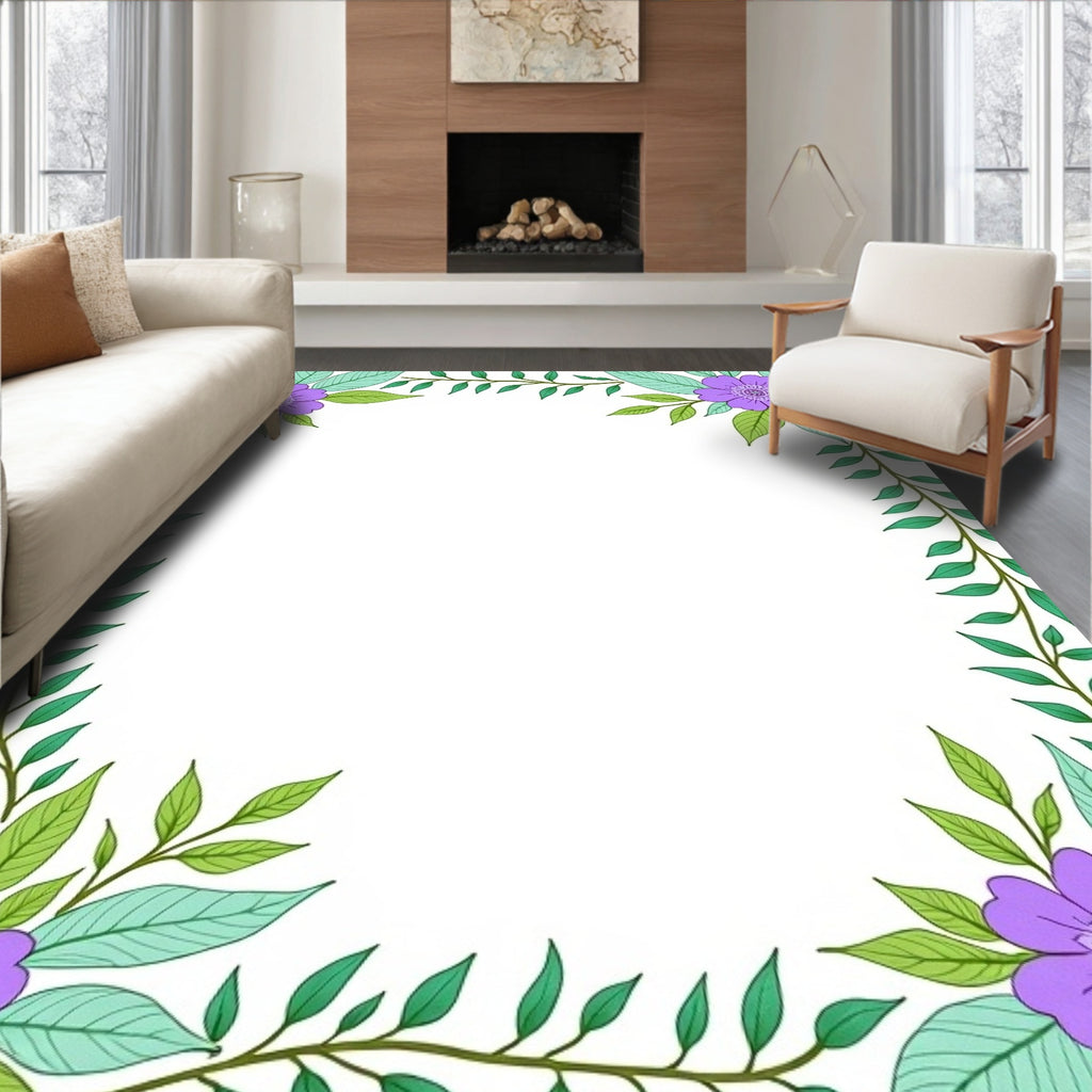 Violet Floral Vine Border Rug