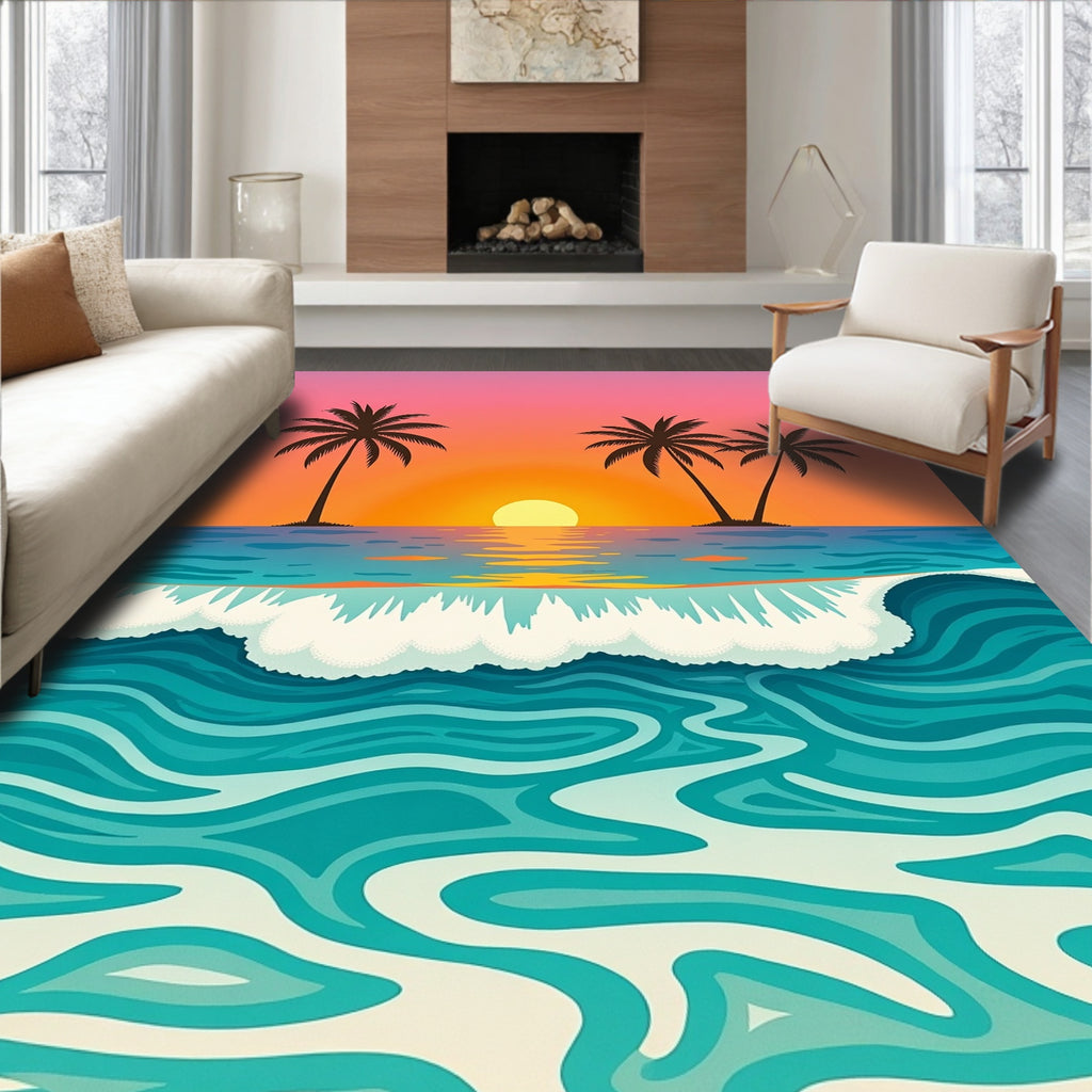 Sunset Palms Ocean Wave Rug
