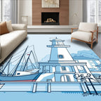 Coastal Lighthouse Sailboat Harbor Scene Rug