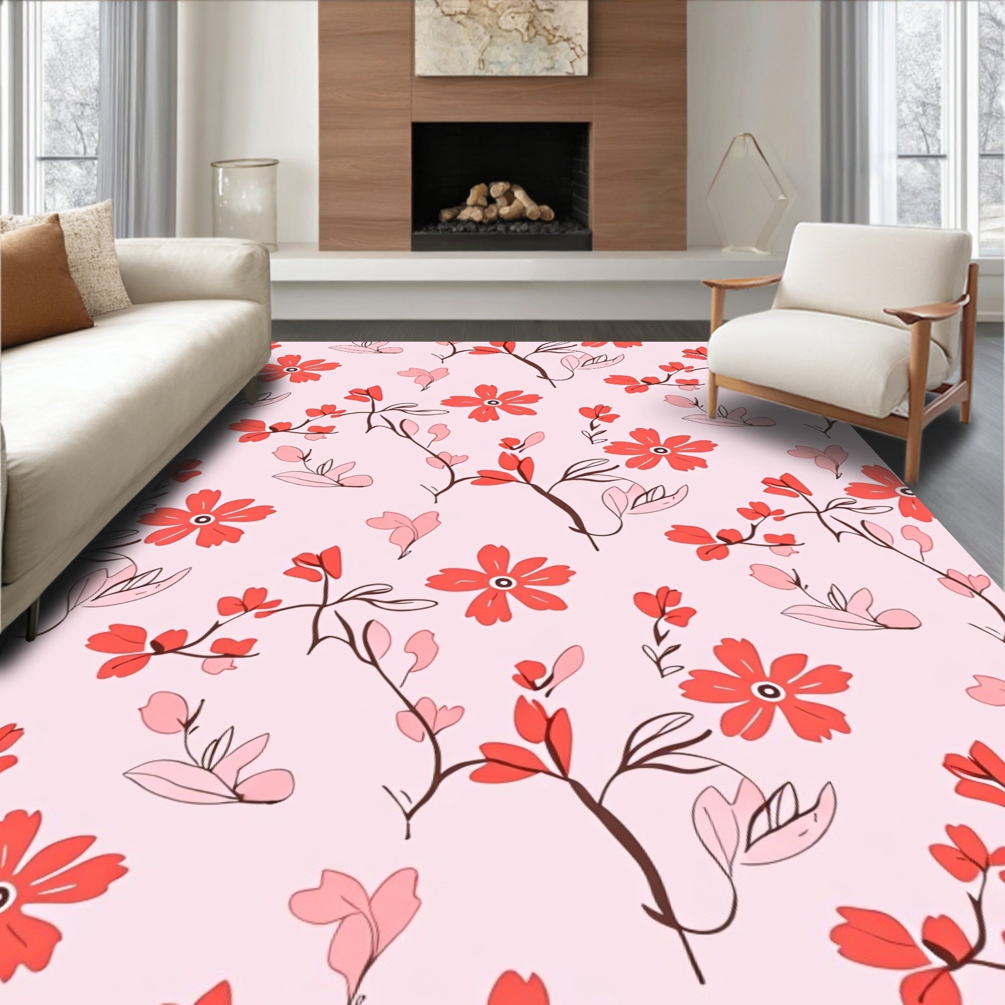 Coral Bloom Branch Meadow Rug