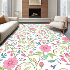 Pink Floral Puppy Meadow Whimsy Rug