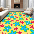 Blue Red Yellow Flower Garden Rug