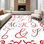 Red Calligraphic Alphabet Border Accent Rug