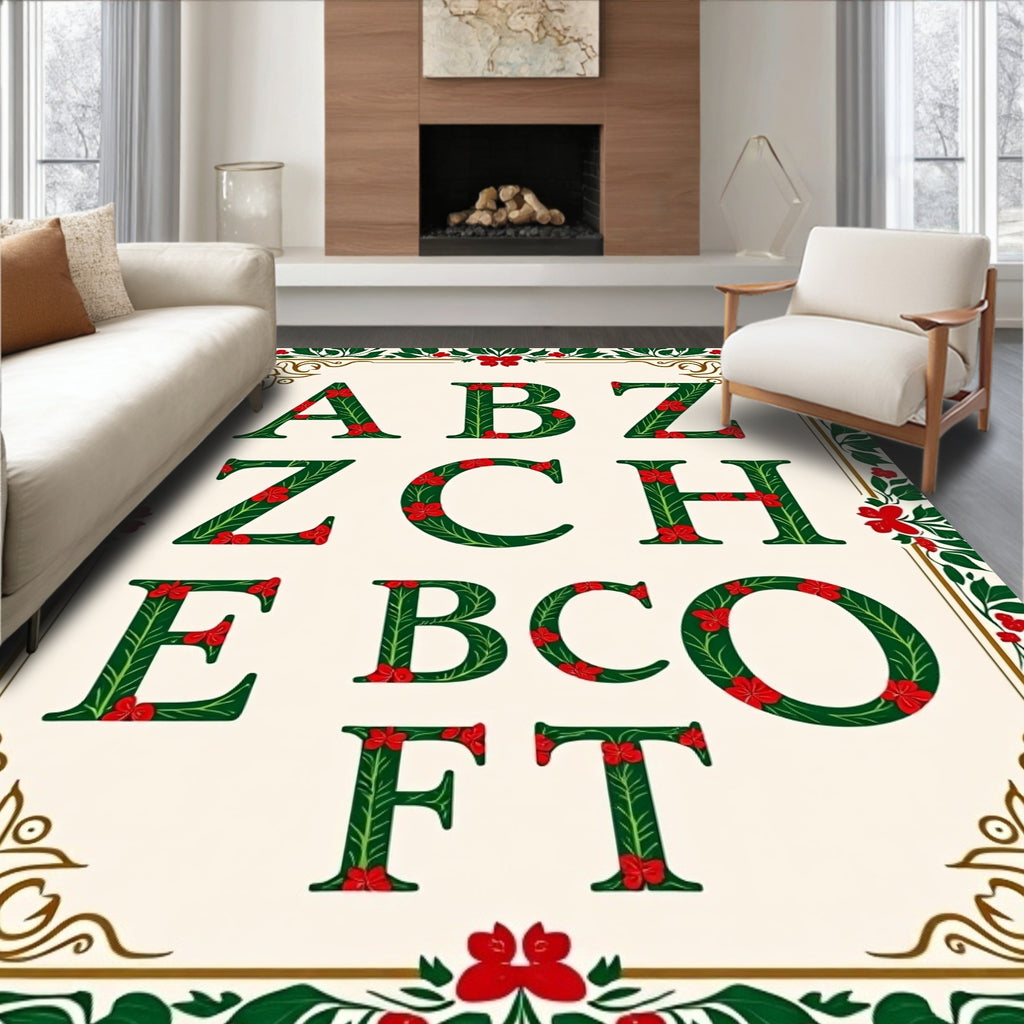 Embellished Botanical Alphabet Border Rug