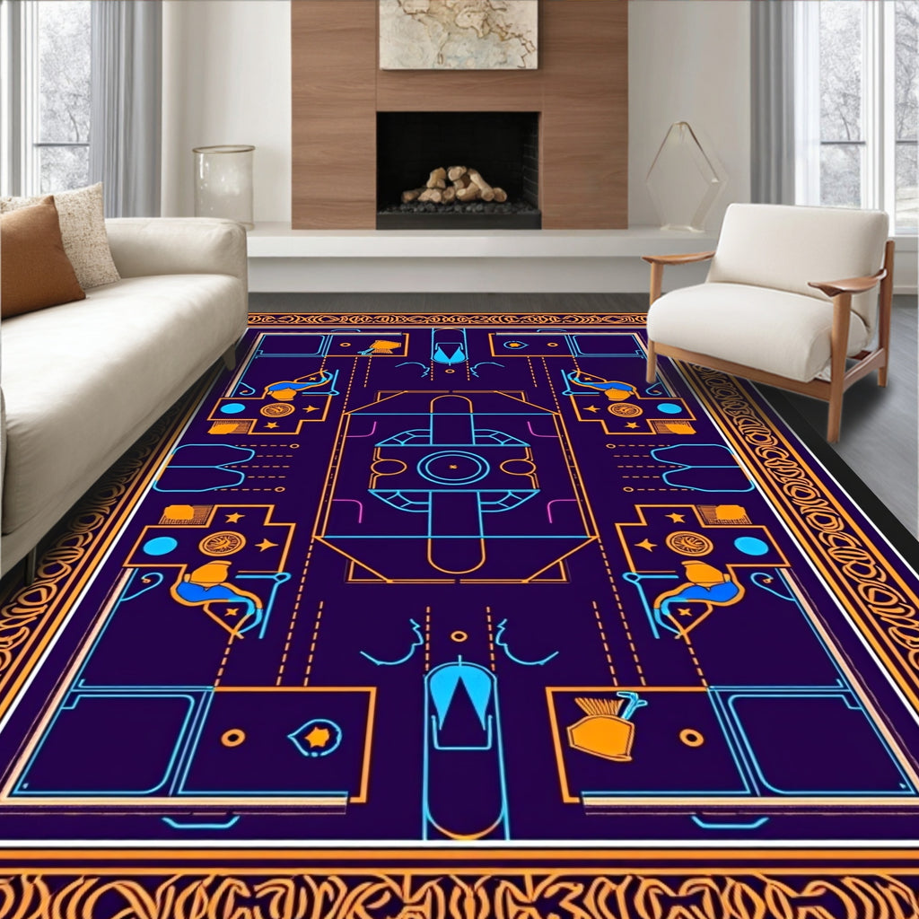 Indigo Blue Orange Geometric Architectural Rug