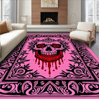 Pink Skull With Red Dripping Blood Border Rug