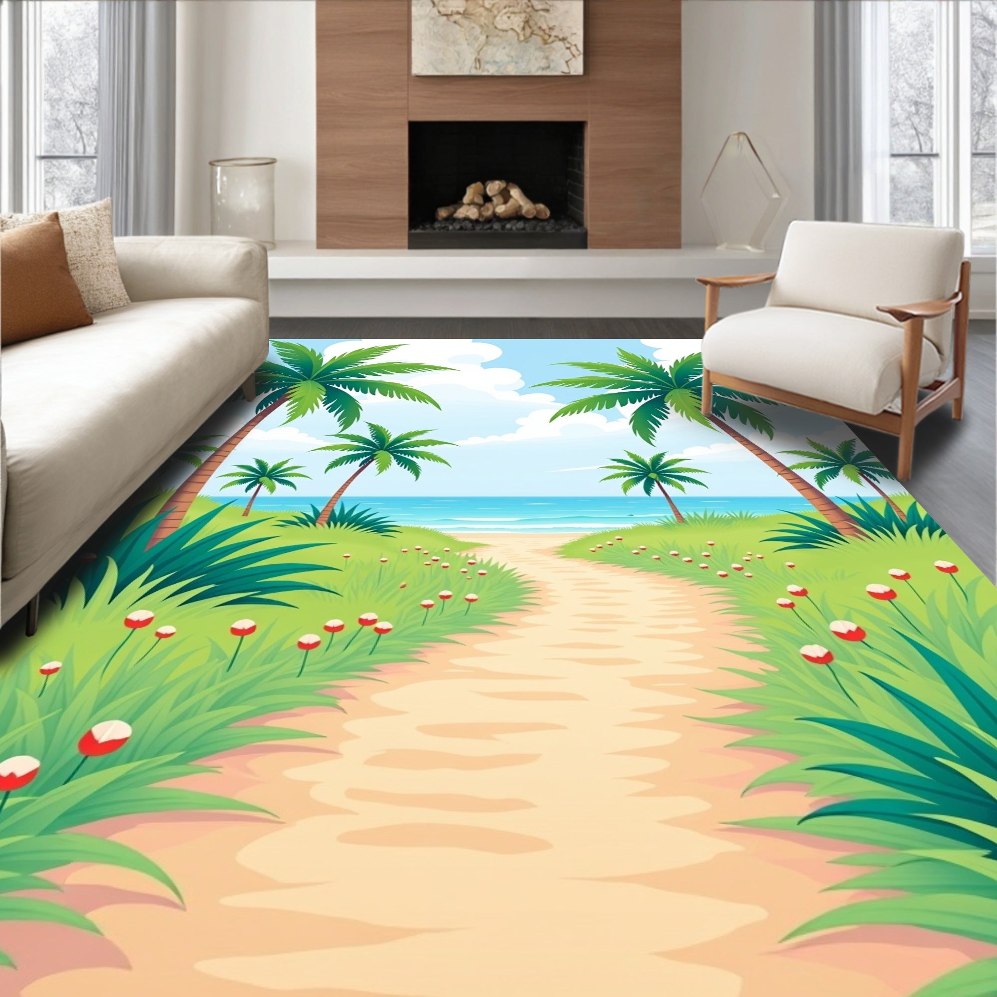Tropical Palm Tree Lined Beach Pathway Rug