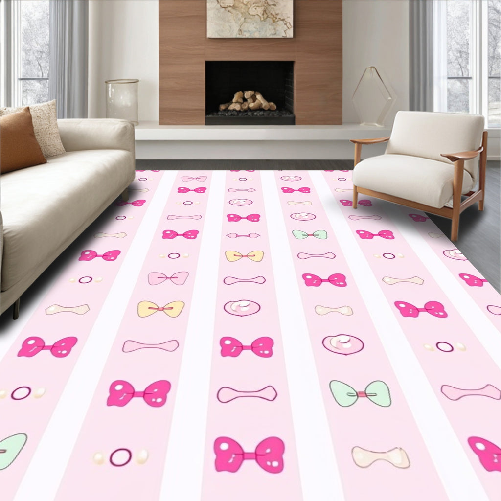 Pink Bows Scattered Stripes Rug
