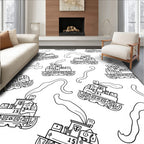 Whimsical Train Smoke White Overlay Rug