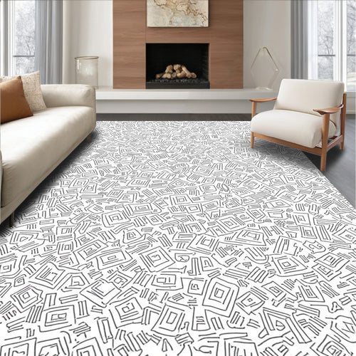 Abstract Hand Drawn Square Maze Rug