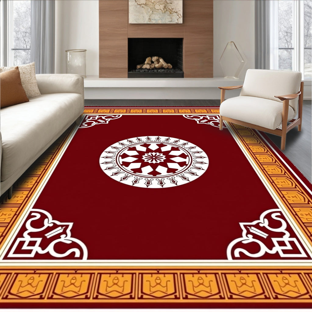 Crimson Gold Medallion Border Rug