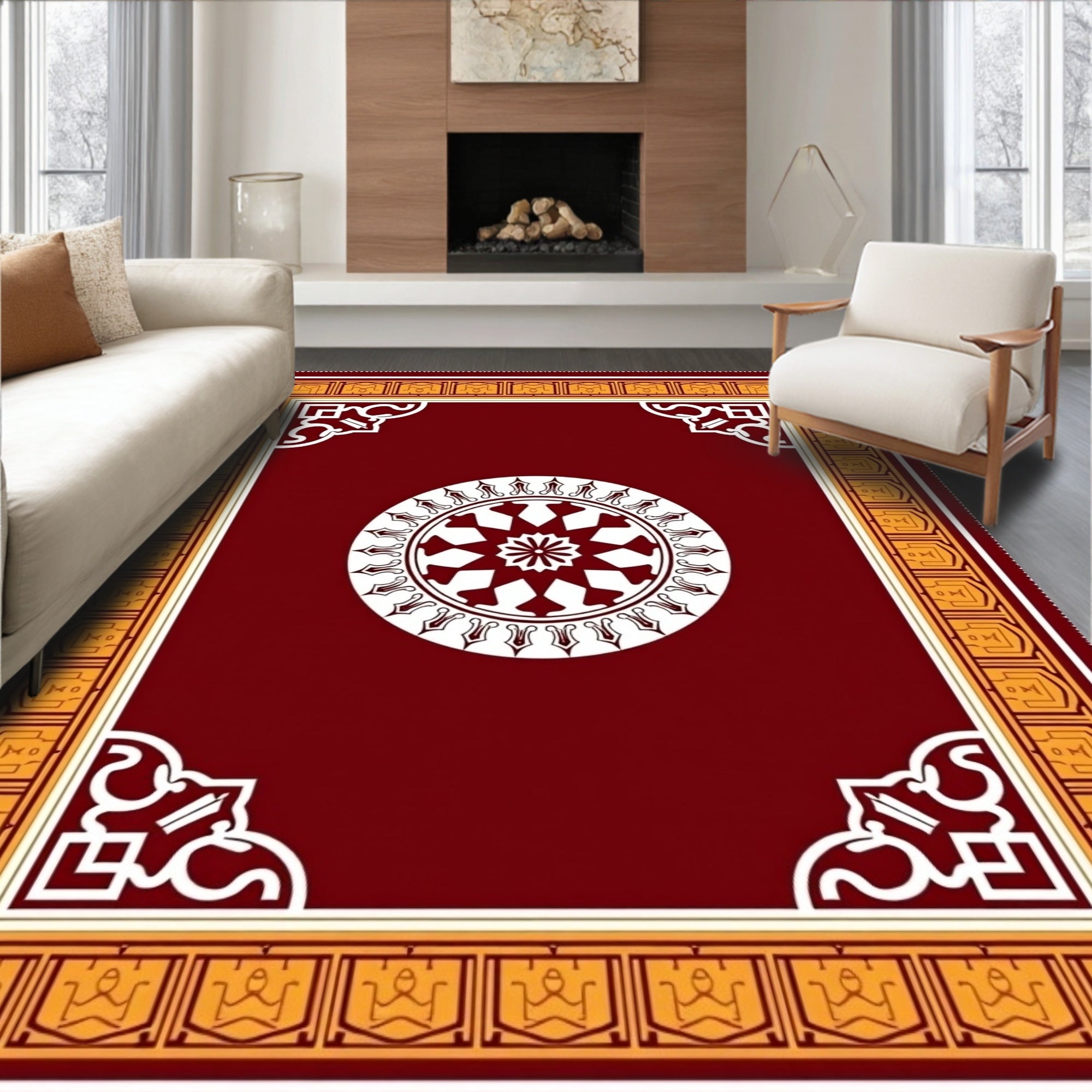 Crimson Gold Medallion Border Rug