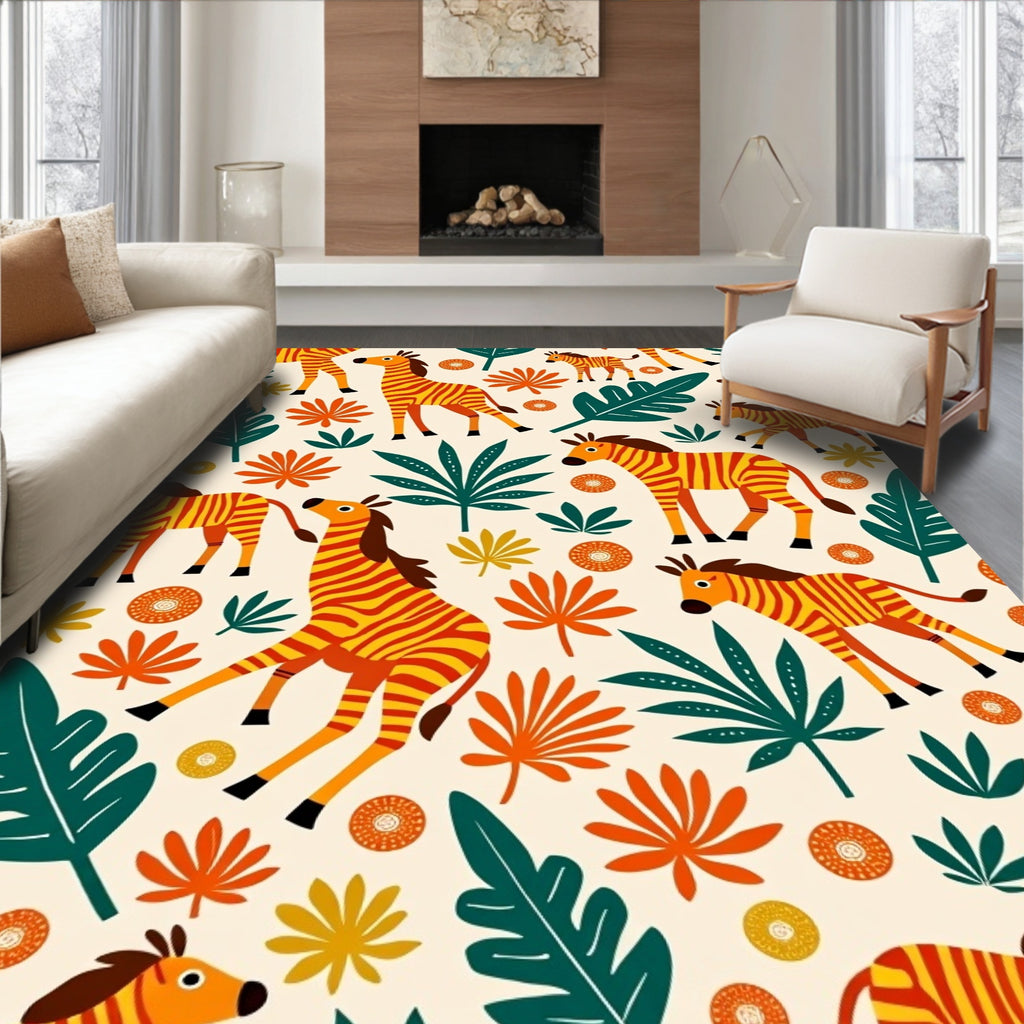 Bold Orange Yellow Zebra Foliage Rug