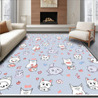 Whimsical Blue Cat Hearts Illustration Rug