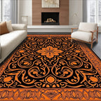Black Orange Floral Medallion Border Rug