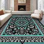 Bold Black Teal Intricate Medallion Rug