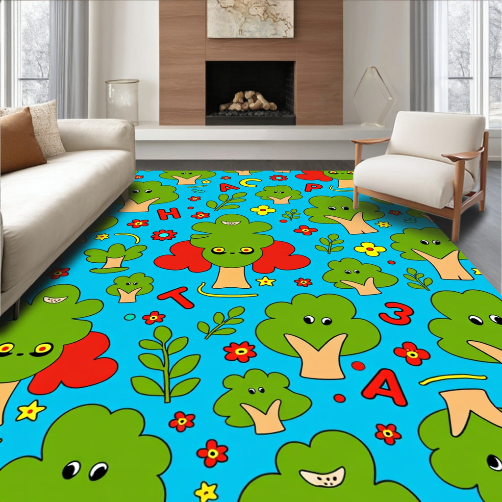 Whimsical Green Alphabet Trees Rug