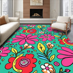 Retro Pink Floral Garden Charm Rug