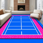 Blue Tennis Court Pink Border Rug