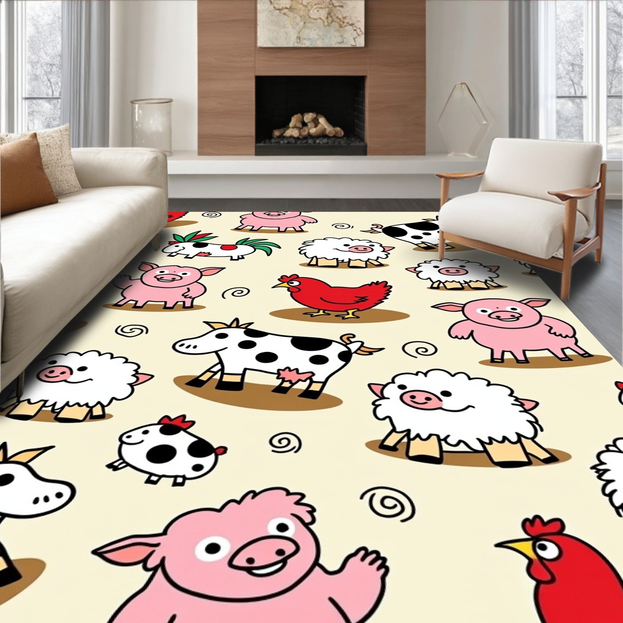 Playful Farm Animals Featuring Pigs Sheep Rug