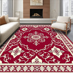 Crimson Cream Vintage Scroll Medallion Rug