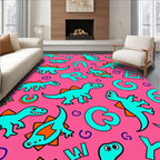 Turquoise Dinosaur Alphabet Hot Pink Rug