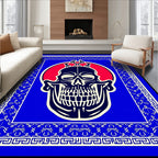 Bold Crimson Skull Blue Border Rug